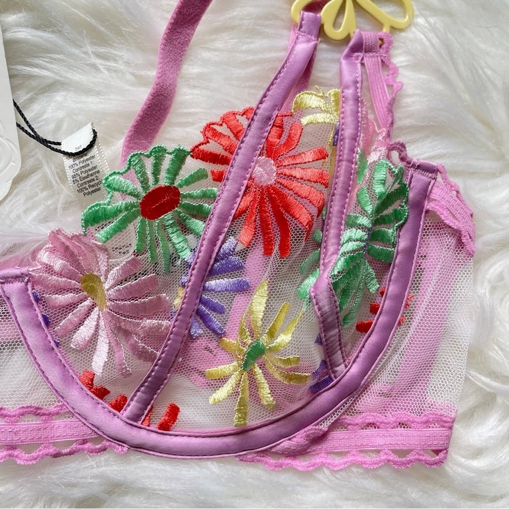 For Love and Lemons Gia Purple Floral Embroidered Bra Set - Picture 10 of 13